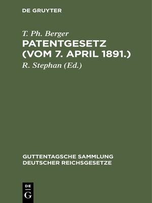 cover image of Patentgesetz (Vom 7. April 1891.)